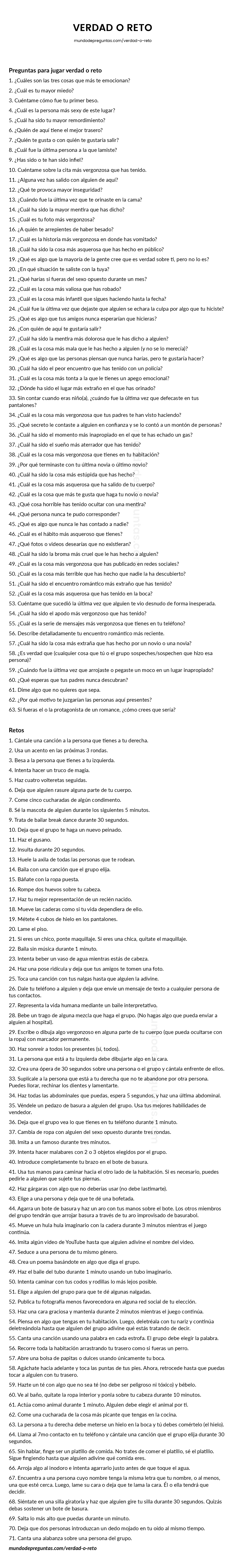 63 Mejores Preguntas Y 71 Retos Para Jugar Verdad O Reto